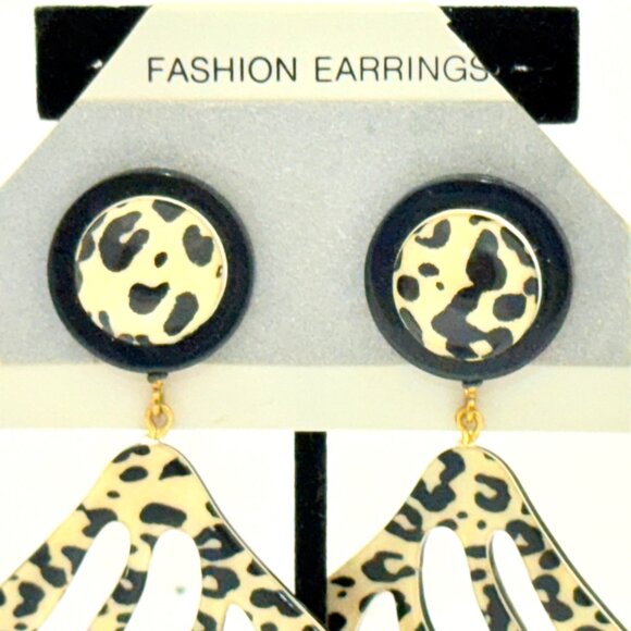 Vintage '80s Animal Print Post Dangle Earrings - Estate Collection - Picture 3 of 5